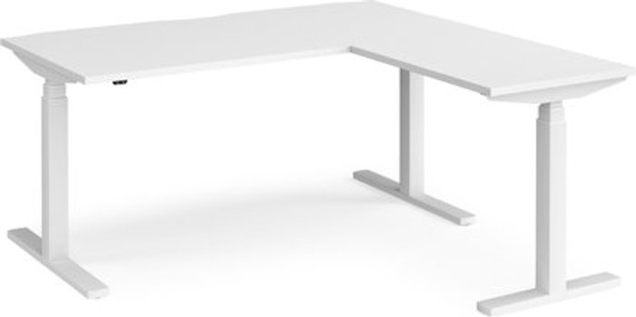 Office Monster | Elev8 Height Adjustable Desk | Rectangular Desk With Return 1600mm | White Tops With White Frames | Elev8 Touch Elev8 Height Adjustable Desk | Rectangular Desk With Return 1600mm | White Tops With White Frames | Elev8 Touch