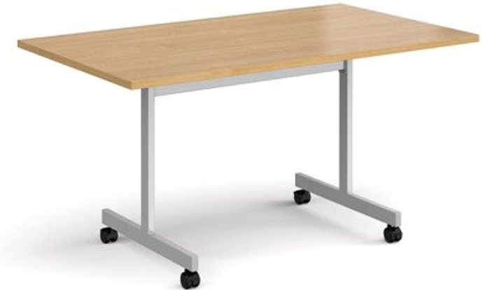 Office Monster | Dams Rectangular fliptop meeting table with silver frame 1400mm x 800mm - oak Dams Rectangular fliptop meeting table with silver frame 1400mm x 800mm - oak