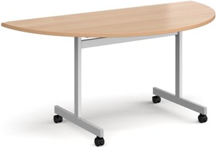 Office Monster | Dams Semi circular fliptop meeting table with silver frame 1600mm x 800mm - beech Dams Semi circular fliptop meeting table with silver frame 1600mm x 800mm - beech
