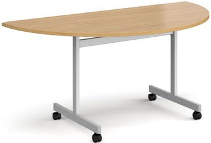 Office Monster | Dams Semi circular fliptop meeting table with silver frame 1600mm x 800mm - oak Dams Semi circular fliptop meeting table with silver frame 1600mm x 800mm - oak