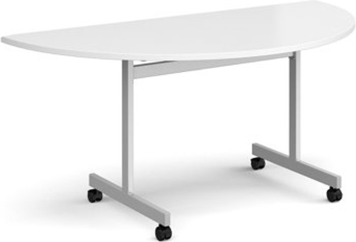 Office Monster | Dams Semi circular fliptop meeting table with silver frame 1600mm x 800mm - white Dams Semi circular fliptop meeting table with silver frame 1600mm x 800mm - white