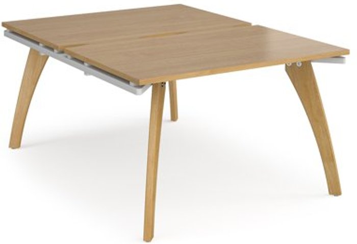 Office Monster | Fuze Bench Desk | 2 Person Starter Rectangular Desks 1200mm | Oak Tops With White Frames | 1600mm Depth | Fuze Fuze Bench Desk | 2 Person Starter Rectangular Desks 1200mm | Oak Tops With White Frames | 1600mm Depth | Fuze