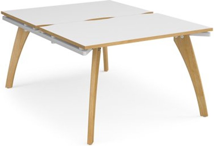 Office Monster | Fuze Bench Desk | 2 Person Starter Rectangular Desks 1200mm | White/Oak Tops With White Frames | 1600mm Depth | Fuze Fuze Bench Desk | 2 Person Starter Rectangular Desks 1200mm | White/Oak Tops With White Frames | 1600mm Depth | Fuze