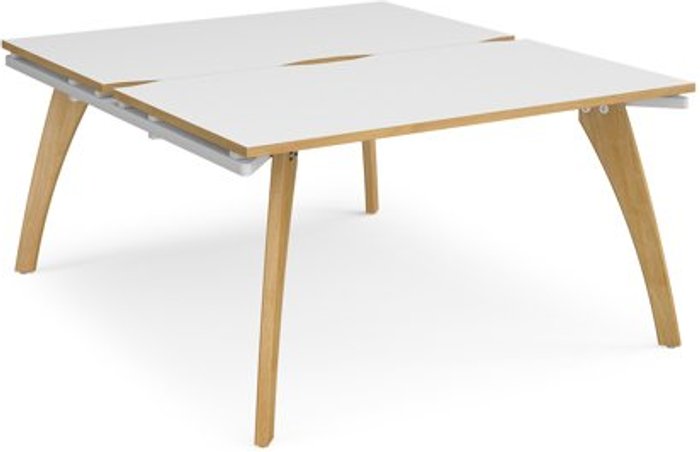 Office Monster | Fuze Bench Desk | 2 Person Starter Rectangular Desks 1400mm | White/Oak Tops With White Frames | 1600mm Depth | Fuze Fuze Bench Desk | 2 Person Starter Rectangular Desks 1400mm | White/Oak Tops With White Frames | 1600mm Depth | Fuze