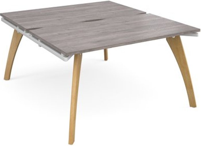 Office Monster | Fuze Fuze back to back desks 1400mm x 1600mm with oak legs - white underframe, grey oak top Fuze Fuze back to back desks 1400mm x 1600mm with oak legs - white underframe, grey oak top