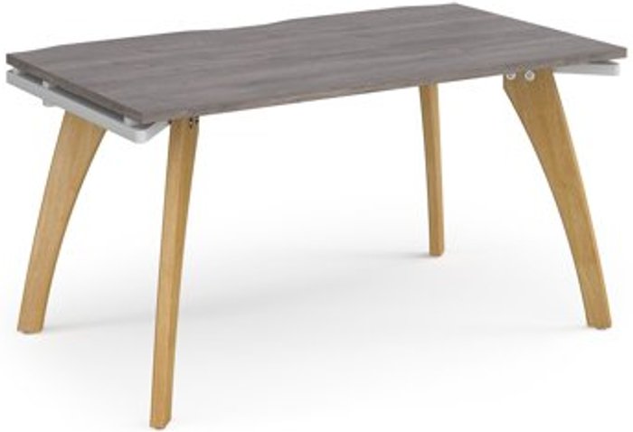 Office Monster | Fuze Fuze single desk 1400mm x 800mm with oak legs - white underframe, grey oak top Fuze Fuze single desk 1400mm x 800mm with oak legs - white underframe, grey oak top