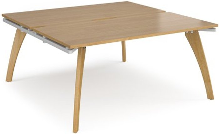 Office Monster | Fuze Bench Desk | 2 Person Starter Rectangular Desks 1600mm | Oak Tops With White Frames | 1600mm Depth | Fuze Fuze Bench Desk | 2 Person Starter Rectangular Desks 1600mm | Oak Tops With White Frames | 1600mm Depth | Fuze