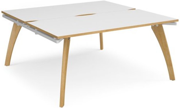 Office Monster | Fuze Bench Desk | 2 Person Starter Rectangular Desks 1600mm | White/Oak Tops With White Frames | 1600mm Depth | Fuze Fuze Bench Desk | 2 Person Starter Rectangular Desks 1600mm | White/Oak Tops With White Frames | 1600mm Depth | Fuze