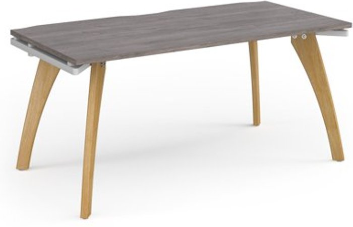 Office Monster | Fuze Fuze single desk 1600mm x 800mm with oak legs - white underframe, grey oak top Fuze Fuze single desk 1600mm x 800mm with oak legs - white underframe, grey oak top