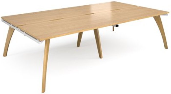Office Monster | Fuze Bench Desk | 4 Person Rectangular Desks 2800mm | Oak Tops With White Frames | 1600mm Depth | Fuze Fuze Bench Desk | 4 Person Rectangular Desks 2800mm | Oak Tops With White Frames | 1600mm Depth | Fuze