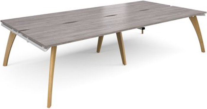 Office Monster | Fuze Fuze double back to back desks 3200mm x 1600mm with oak legs - white underframe, grey oak top Fuze Fuze double back to back desks 3200mm x 1600mm with oak legs - white underframe, grey oak top