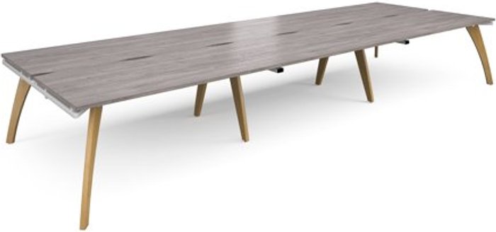 Office Monster | Fuze Fuze triple back to back desks 4800mm x 1600mm with oak legs - white underframe, grey oak top Fuze Fuze triple back to back desks 4800mm x 1600mm with oak legs - white underframe, grey oak top