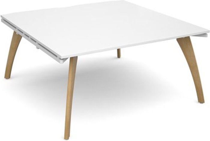 Office Monster | Fuze Fuze boardroom table starter unit 1600mm x 1600mm with oak legs - white underframe, white top Fuze Fuze boardroom table starter unit 1600mm x 1600mm with oak legs - white underframe, white top
