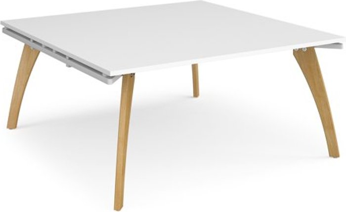 Office Monster | Fuze Fuze square boardroom table 1600mm x 1600mm with oak legs - white underframe, white top Fuze Fuze square boardroom table 1600mm x 1600mm with oak legs - white underframe, white top