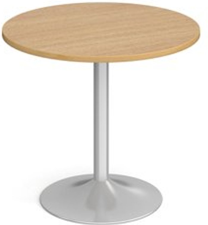Office Monster | Genoa Genoa circular dining table with silver trumpet base 800mm - oak Genoa Genoa circular dining table with silver trumpet base 800mm - oak