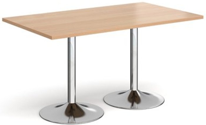Office Monster | Genoa Genoa rectangular dining table with chrome trumpet base 1400mm x 800mm - beech Genoa Genoa rectangular dining table with chrome trumpet base 1400mm x 800mm - beech