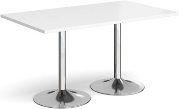 Office Monster | Genoa Genoa rectangular dining table with chrome trumpet base 1400mm x 800mm - white Genoa Genoa rectangular dining table with chrome trumpet base 1400mm x 800mm - white