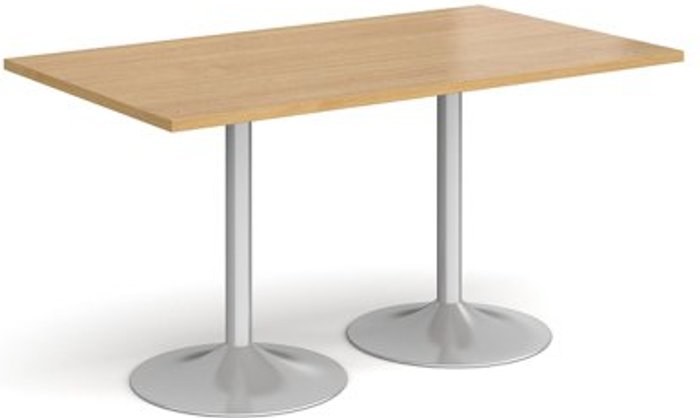Office Monster | Genoa Genoa rectangular dining table with silver trumpet base 1400mm x 800mm - oak Genoa Genoa rectangular dining table with silver trumpet base 1400mm x 800mm - oak