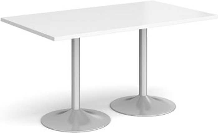 Office Monster | Genoa Genoa rectangular dining table with silver trumpet base 1400mm x 800mm - white Genoa Genoa rectangular dining table with silver trumpet base 1400mm x 800mm - white