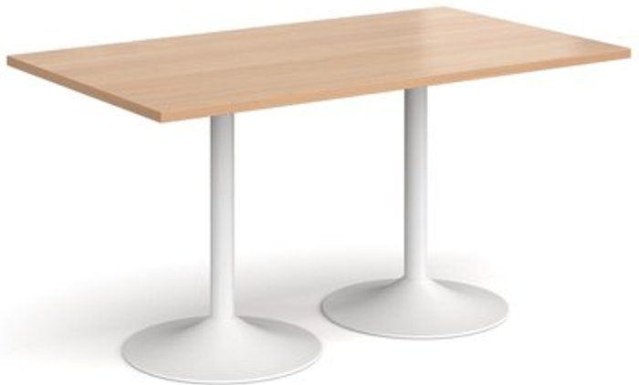 Office Monster | Genoa Genoa rectangular dining table with white trumpet base 1400mm x 800mm - beech Genoa Genoa rectangular dining table with white trumpet base 1400mm x 800mm - beech