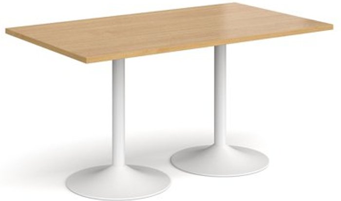Office Monster | Genoa Genoa rectangular dining table with white trumpet base 1400mm x 800mm - oak Genoa Genoa rectangular dining table with white trumpet base 1400mm x 800mm - oak