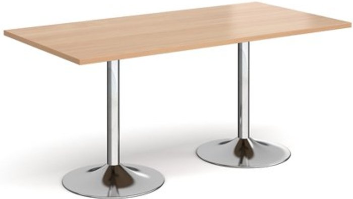 Office Monster | Genoa Genoa rectangular dining table with chrome trumpet base 1600mm x 800mm - beech Genoa Genoa rectangular dining table with chrome trumpet base 1600mm x 800mm - beech