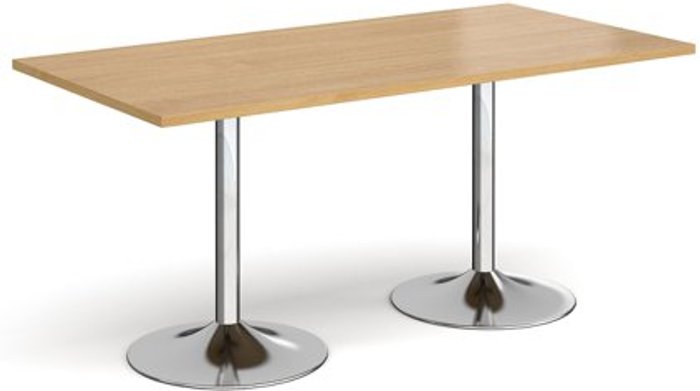 Office Monster | Genoa Genoa rectangular dining table with chrome trumpet base 1600mm x 800mm - oak Genoa Genoa rectangular dining table with chrome trumpet base 1600mm x 800mm - oak