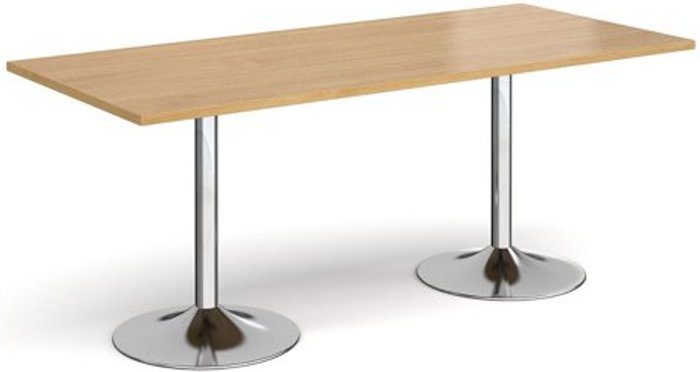 Office Monster | Genoa Genoa rectangular dining table with chrome trumpet base 1800mm x 800mm - oak Genoa Genoa rectangular dining table with chrome trumpet base 1800mm x 800mm - oak