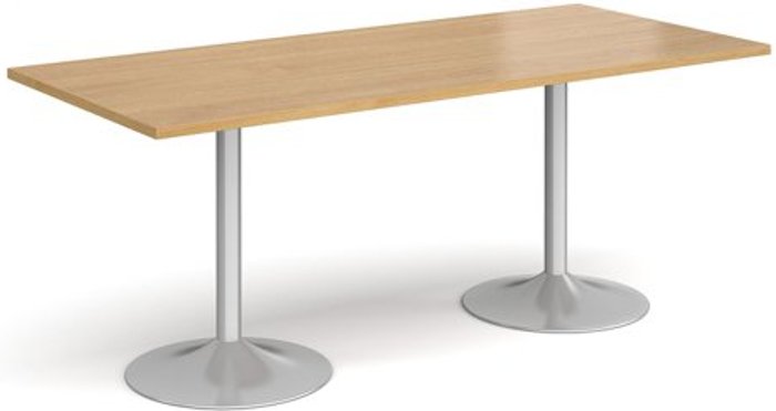 Office Monster | Genoa Genoa rectangular dining table with silver trumpet base 1800mm x 800mm - oak Genoa Genoa rectangular dining table with silver trumpet base 1800mm x 800mm - oak