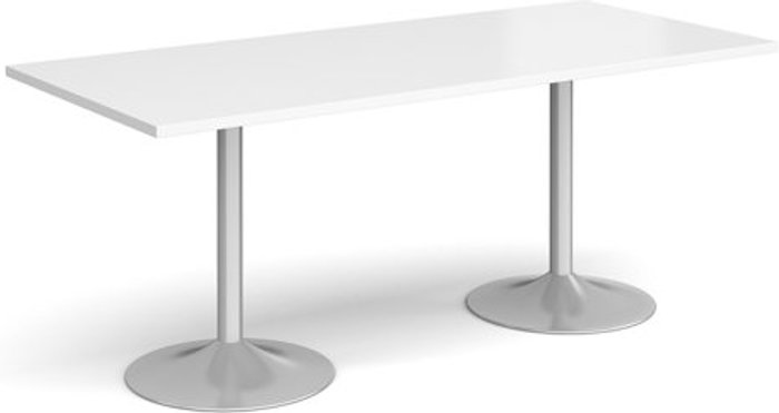 Office Monster | Genoa Genoa rectangular dining table with silver trumpet base 1800mm x 800mm - white Genoa Genoa rectangular dining table with silver trumpet base 1800mm x 800mm - white