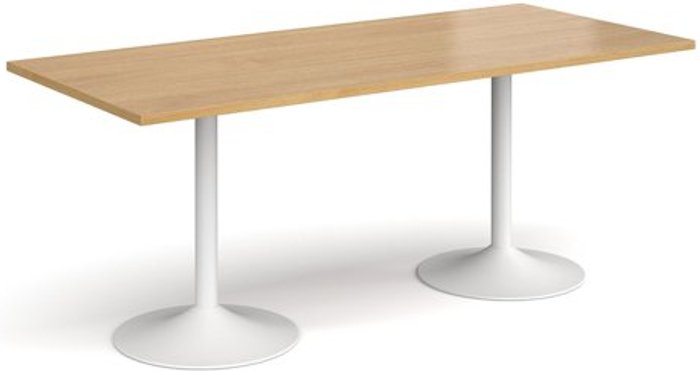 Office Monster | Genoa Genoa rectangular dining table with white trumpet base 1800mm x 800mm - oak Genoa Genoa rectangular dining table with white trumpet base 1800mm x 800mm - oak