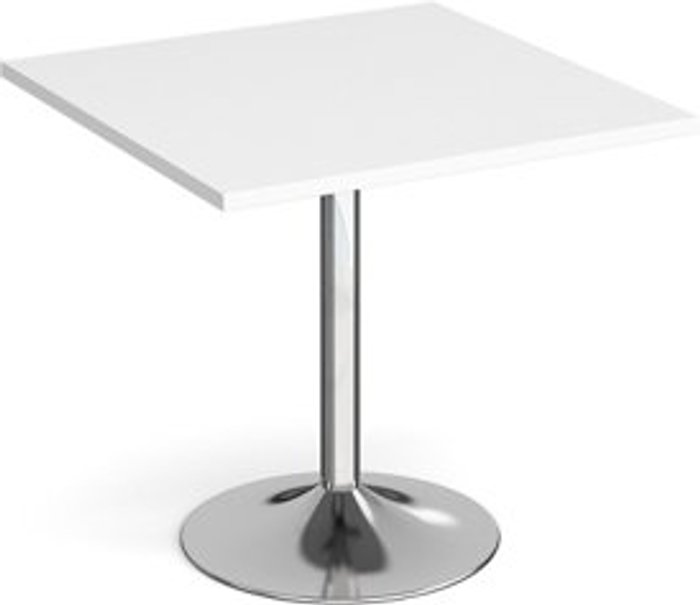 Office Monster | Genoa Genoa square dining table with chrome trumpet base 800mm - white Genoa Genoa square dining table with chrome trumpet base 800mm - white