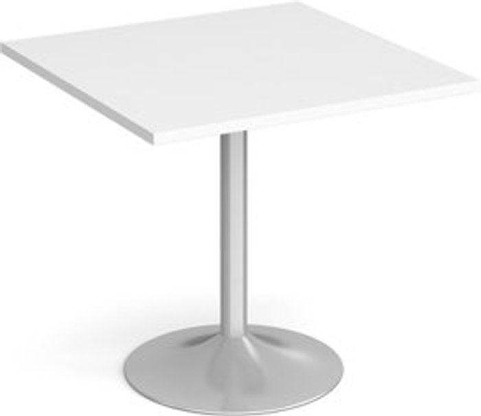Office Monster | Genoa Genoa square dining table with silver trumpet base 800mm - white Genoa Genoa square dining table with silver trumpet base 800mm - white