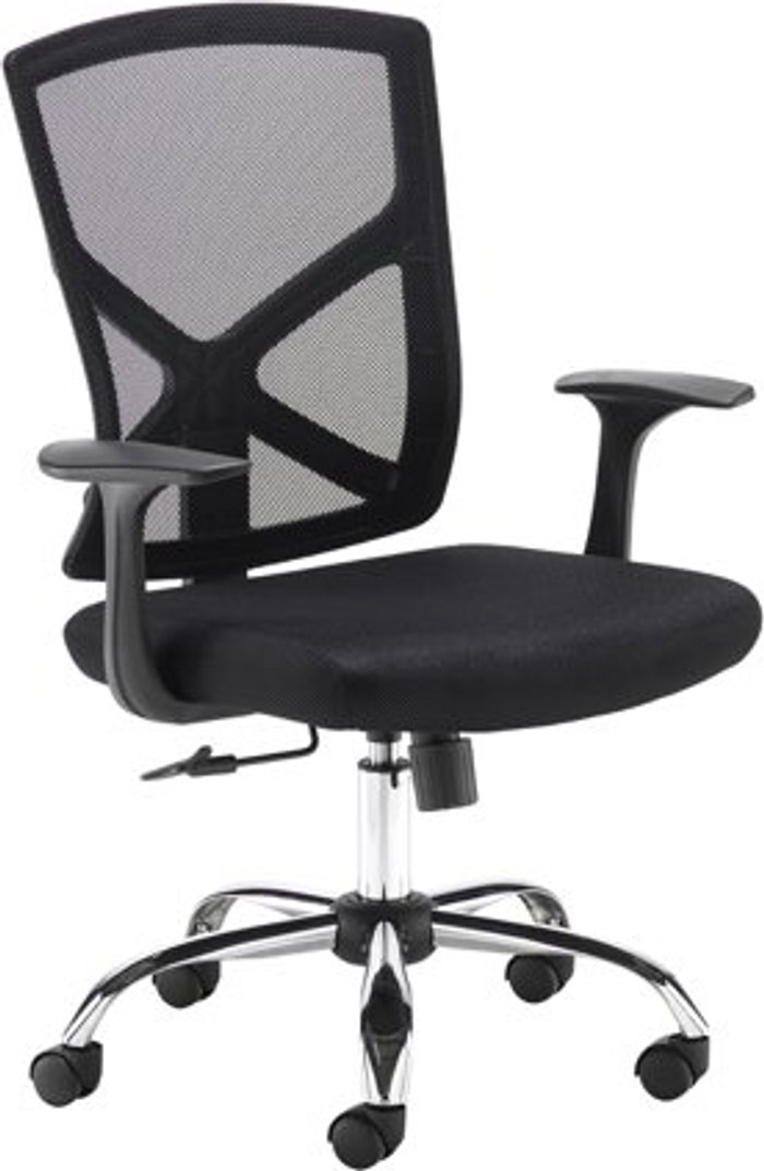 Office Monster | Hale Hale black mesh back operator chair with black fabric seat and chrome base Hale Hale black mesh back operator chair with black fabric seat and chrome base