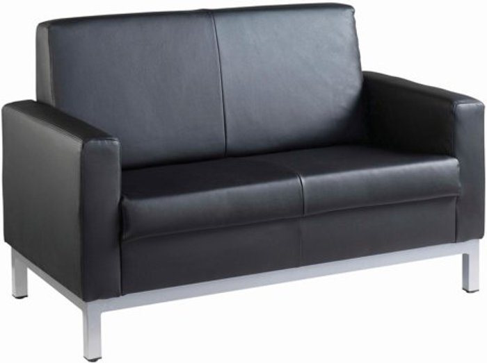 Office Monster | Helsinki Helsinki square back reception 2 seater chair 1340mm wide - black leather faced Helsinki Helsinki square back reception 2 seater chair 1340mm wide - black leather faced