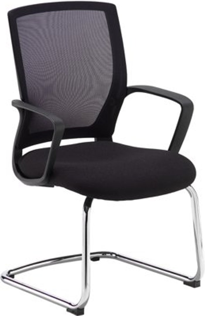 Office Monster | Jonas Jonas black mesh back visitors chair with black fabric seat and chrome cantilever frame Jonas Jonas black mesh back visitors chair with black fabric seat and chrome cantilever frame