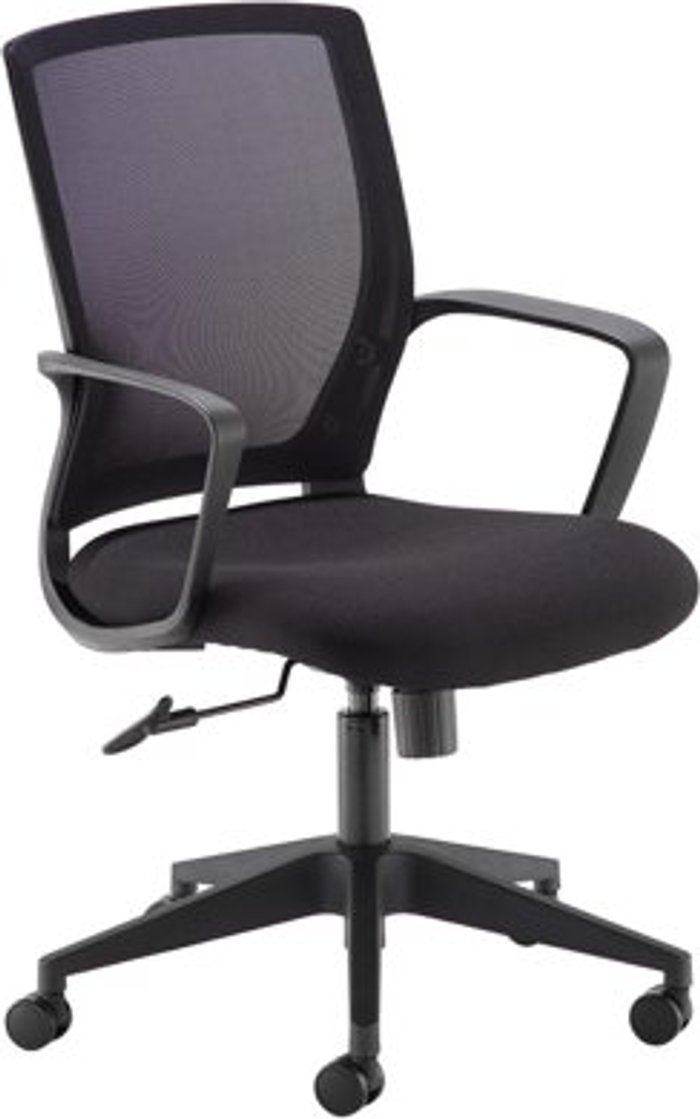 Office Monster | Jonas Jonas black mesh back operator chair with black fabric seat and black base Jonas Jonas black mesh back operator chair with black fabric seat and black base