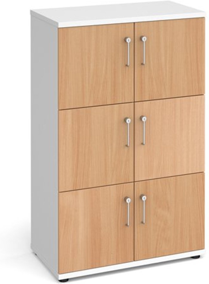 Office Monster | Dams Wooden storage lockers 6 door - white with beech doors Dams Wooden storage lockers 6 door - white with beech doors