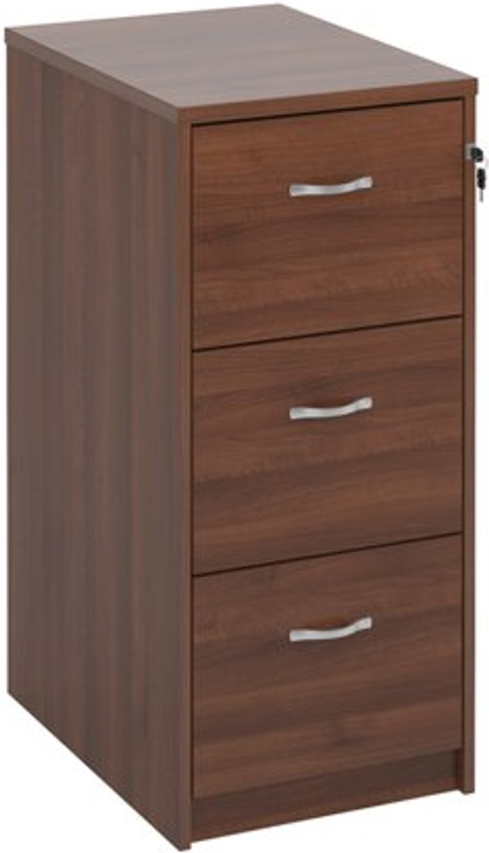 Office Monster | Deluxe Wooden 3 drawer filing cabinet with silver handles 1045mm high - walnut Deluxe Wooden 3 drawer filing cabinet with silver handles 1045mm high - walnut