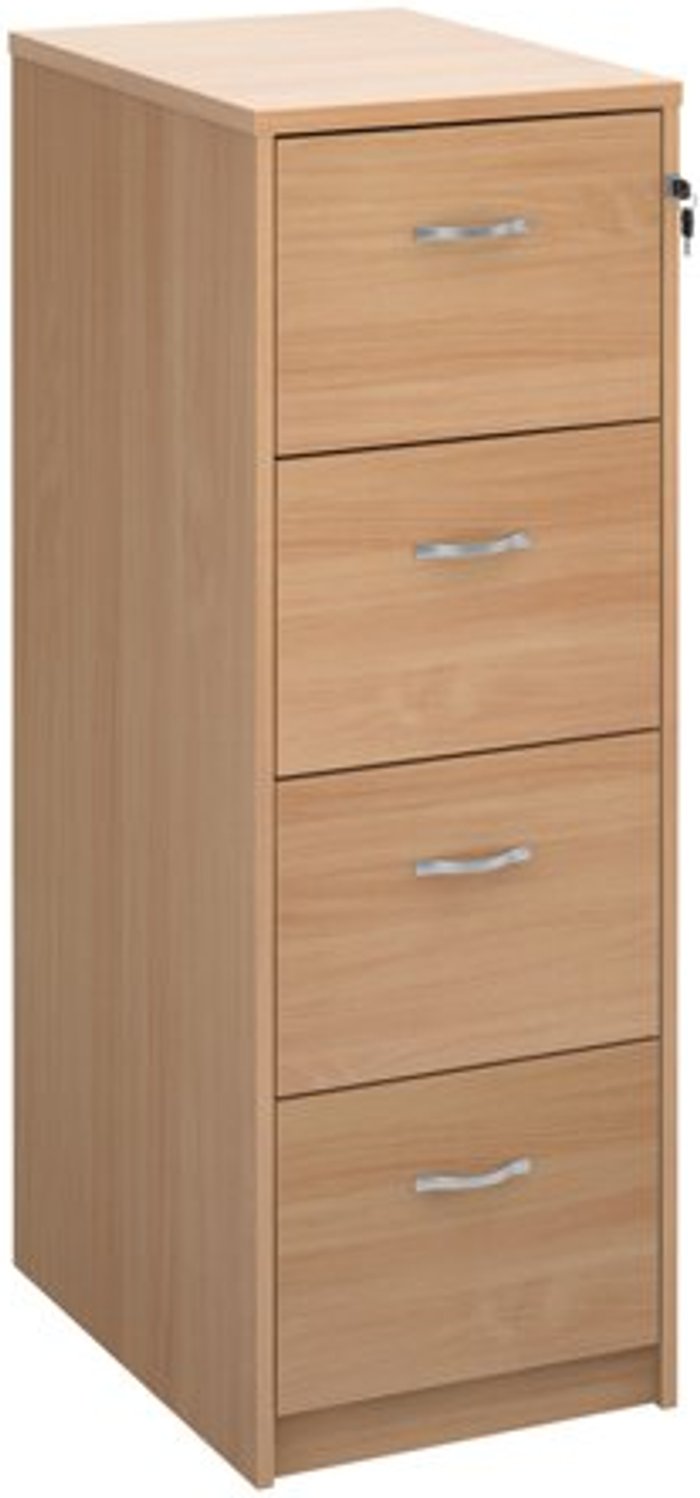 Office Monster | Deluxe Wooden 4 drawer filing cabinet with silver handles 1360mm high - beech Deluxe Wooden 4 drawer filing cabinet with silver handles 1360mm high - beech