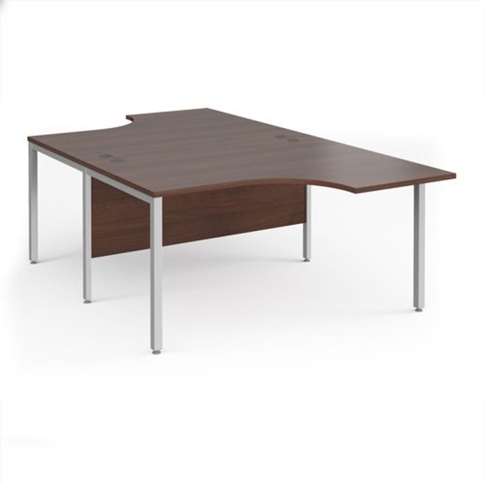 Office Monster | Maestro 25 Office Desk | 2 Person Corner Desk 1400mm | Walnut Tops With Silver Frames | Maestro 25 Maestro 25 Office Desk | 2 Person Corner Desk 1400mm | Walnut Tops With Silver Frames | Maestro 25
