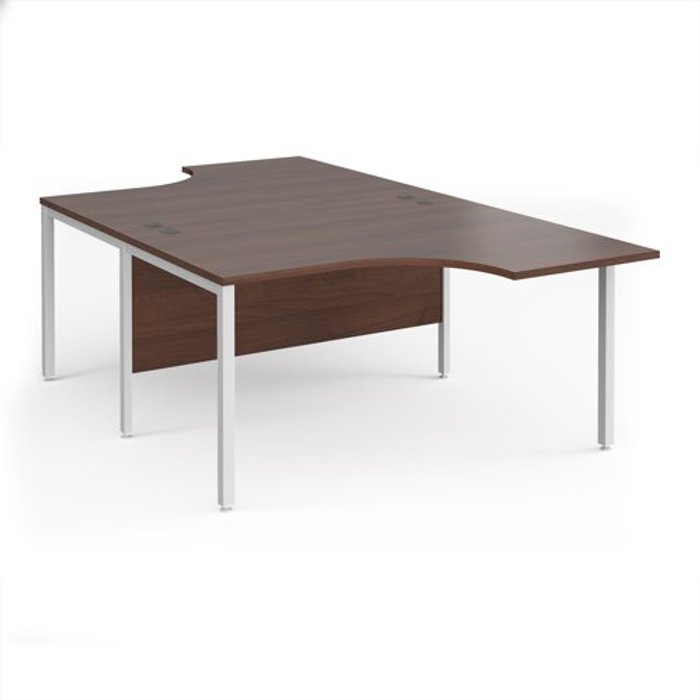 Office Monster | Maestro 25 Office Desk | 2 Person Corner Desk 1400mm | Walnut Tops With White Frames | Maestro 25 Maestro 25 Office Desk | 2 Person Corner Desk 1400mm | Walnut Tops With White Frames | Maestro 25