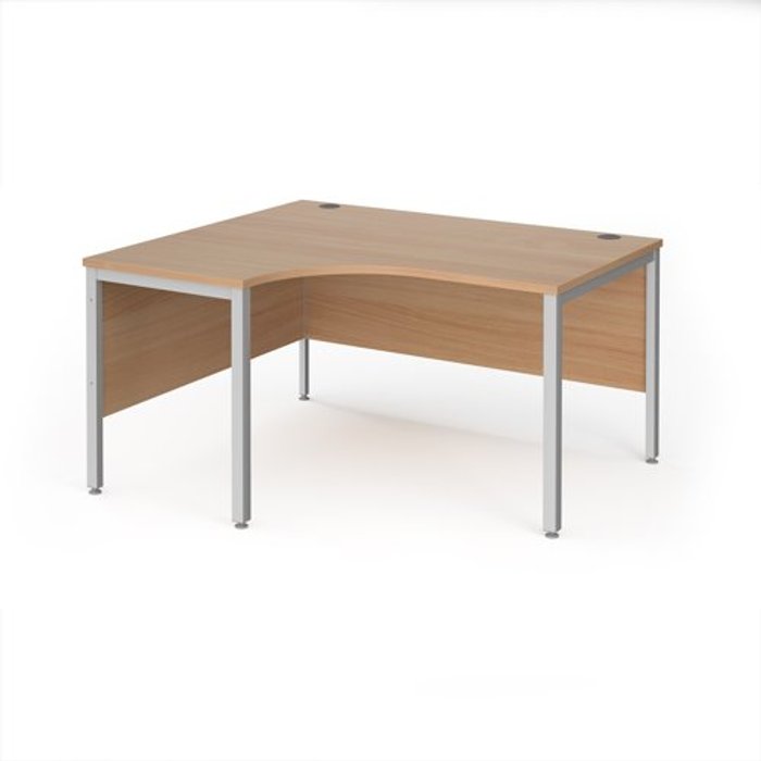 Office Monster | Maestro 25 Office Desk | Left Hand Corner Desk 1400mm | Beech Top With Silver Frame | 1200mm Depth | Maestro 25 MB14ELSB Maestro 25 Office Desk | Left Hand Corner Desk 1400mm | Beech Top With Silver Frame | 1200mm Depth | Maestro 25 MB14ELSB
