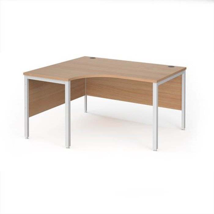Office Monster | Maestro 25 Office Desk | Left Hand Corner Desk 1400mm | Beech Top With White Frame | 1200mm Depth | Maestro 25 MB14ELWHB Maestro 25 Office Desk | Left Hand Corner Desk 1400mm | Beech Top With White Frame | 1200mm Depth | Maestro 25 MB14ELWHB