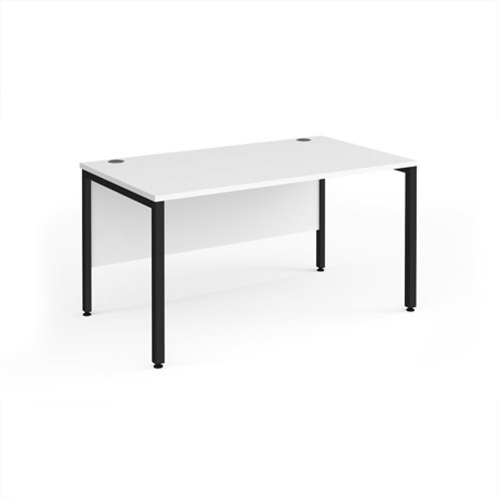 Office Monster | Maestro 25 Office Desk | 1400mm Rectangular Desk With Bench Leg | White Tops With Black Frames | 800mm Depth | Maestro 25 Maestro 25 Office Desk | 1400mm Rectangular Desk With Bench Leg | White Tops With Black Frames | 800mm Depth | Maestro 25