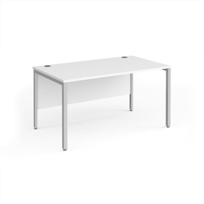 Office Monster | Maestro 25 Office Desk | 1400mm Rectangular Desk With Bench Leg | White Tops With Silver Frames | 800mm Depth | Maestro 25 Maestro 25 Office Desk | 1400mm Rectangular Desk With Bench Leg | White Tops With Silver Frames | 800mm Depth | Maestro 25