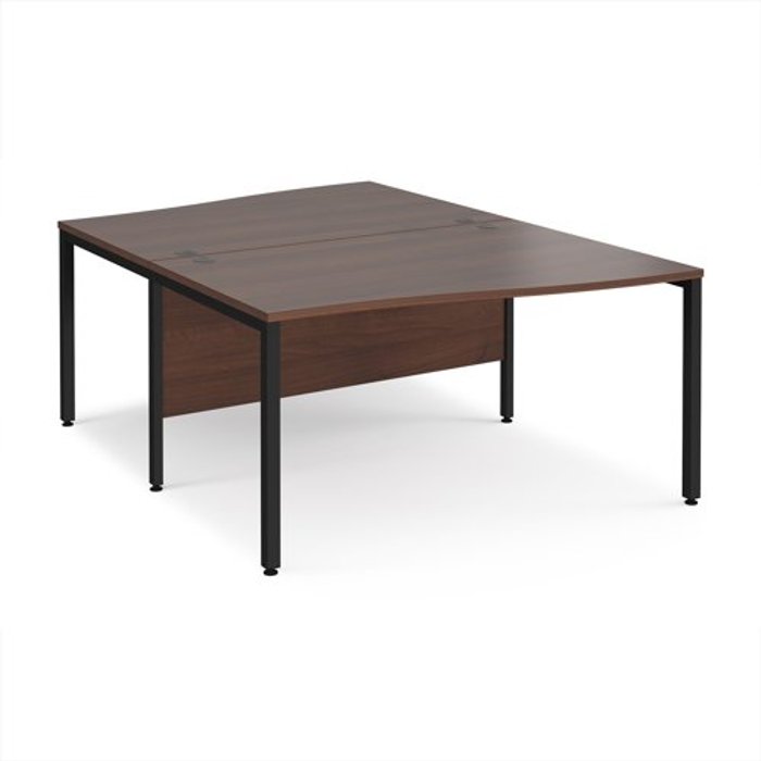 Office Monster | Maestro 25 Office Desk | 2 Person Wave Desk 1400mm | Walnut Tops With Black Frames | Maestro 25 Maestro 25 Office Desk | 2 Person Wave Desk 1400mm | Walnut Tops With Black Frames | Maestro 25