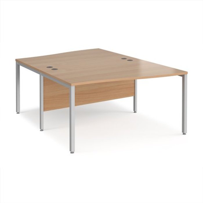 Office Monster | Maestro 25 Office Desk | 2 Person Wave Desk 1400mm | Beech Tops With Silver Frames | Maestro 25 Maestro 25 Office Desk | 2 Person Wave Desk 1400mm | Beech Tops With Silver Frames | Maestro 25