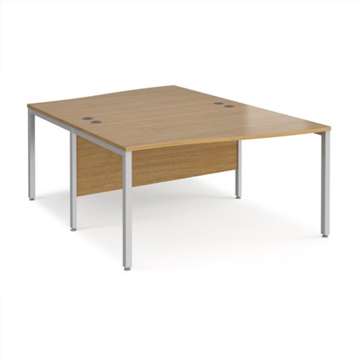 Office Monster | Maestro 25 Office Desk | 2 Person Wave Desk 1400mm | Oak Tops With Silver Frames | Maestro 25 Maestro 25 Office Desk | 2 Person Wave Desk 1400mm | Oak Tops With Silver Frames | Maestro 25