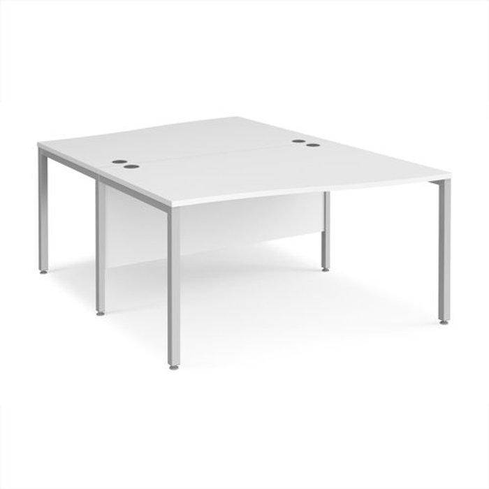 Office Monster | Maestro 25 Office Desk | 2 Person Wave Desk 1400mm | White Tops With Silver Frames | Maestro 25 Maestro 25 Office Desk | 2 Person Wave Desk 1400mm | White Tops With Silver Frames | Maestro 25